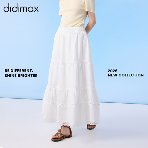 didimax夏季新款白色半身裙 宽松型A字裙仙女裙子花边原创X68496