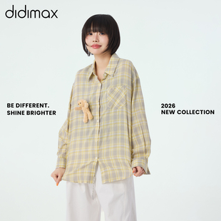 didimax夏季新款黄色衬衫格子 灰色背心 两件套 休闲长袖X88494
