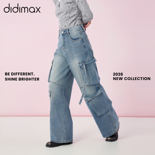 didimax春季新款多口袋阔腿工装风牛仔裤宽松休闲风女裤 C57726