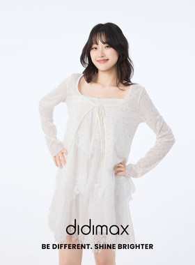 didimax夏季新款白色碎花短外套 系带外搭长袖女 甜美微透X39201