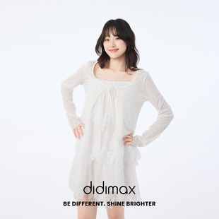 didimax夏季新款白色碎花短外套 系带外搭长袖女 甜美微透X39201