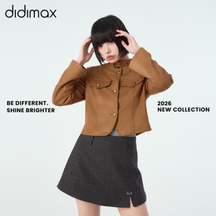 didimax春季 咖啡棕色立领短上衣机车服夹克香风外套C37310 新款
