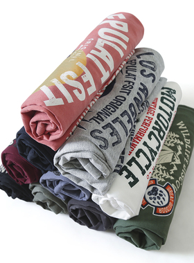 趣味印花 水洗纯棉磨毛 美式休闲上衣男士春季长袖T恤打底衫GA221