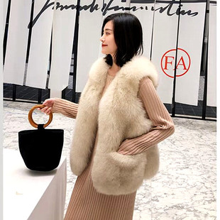 2022新款皮草马甲女中长款韩版黑色大码秋冬仿狐狸毛皮草坎肩马甲