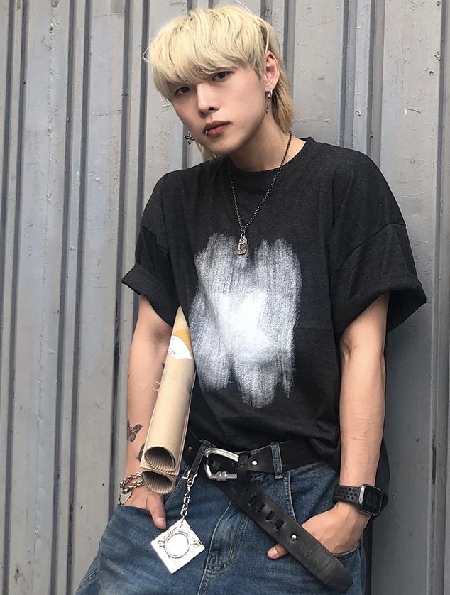 Overfit印花grunge袖T恤