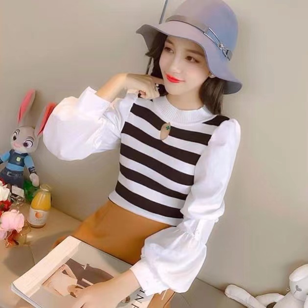 针织衫泡泡袖灯笼袖上衣