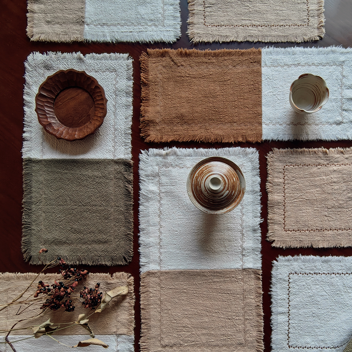 WOOKEN禅意茶席棉麻双层刺绣