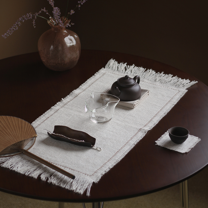 WOOKEN悦己茶席重磅100%亚麻刺绣