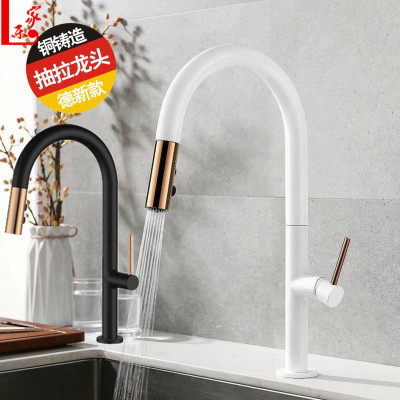 外贸出口黑色卫浴洗脸盆简约全铜抽拉式厨房水龙头冷热可旋转龙头