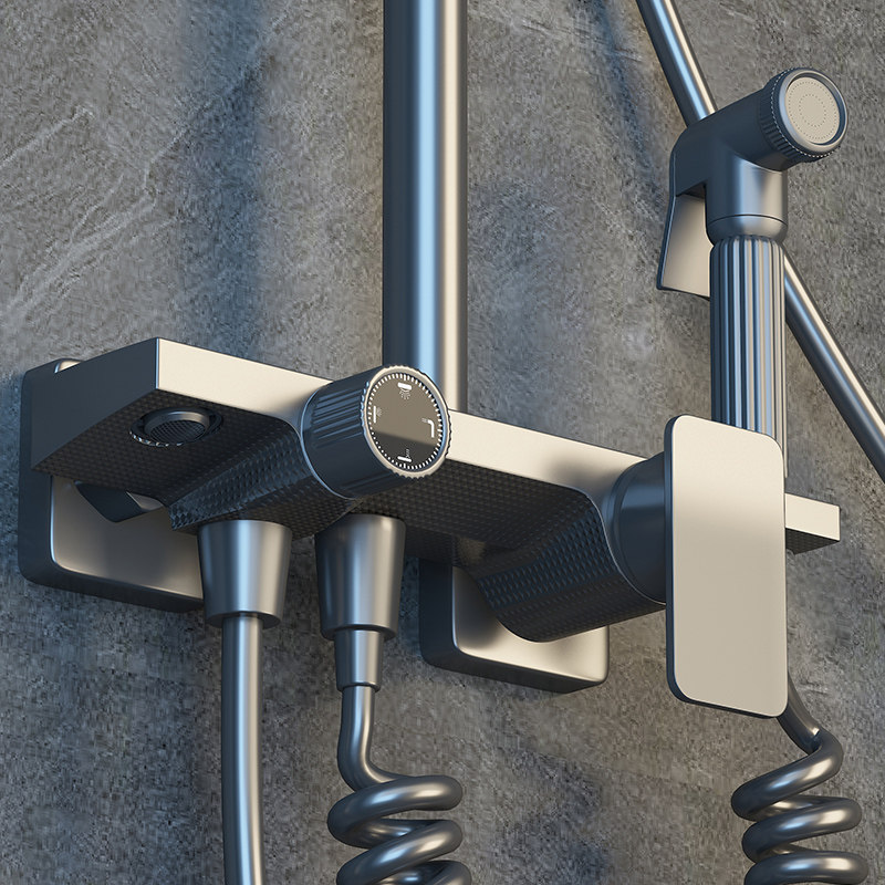 枪灰淋浴花洒套装家用卫浴四档淋雨卫生间沐浴器全铜洗澡花晒,家装主材,恒温花洒套装,淘宝优惠券,粉丝福利购,淘宝优惠卷