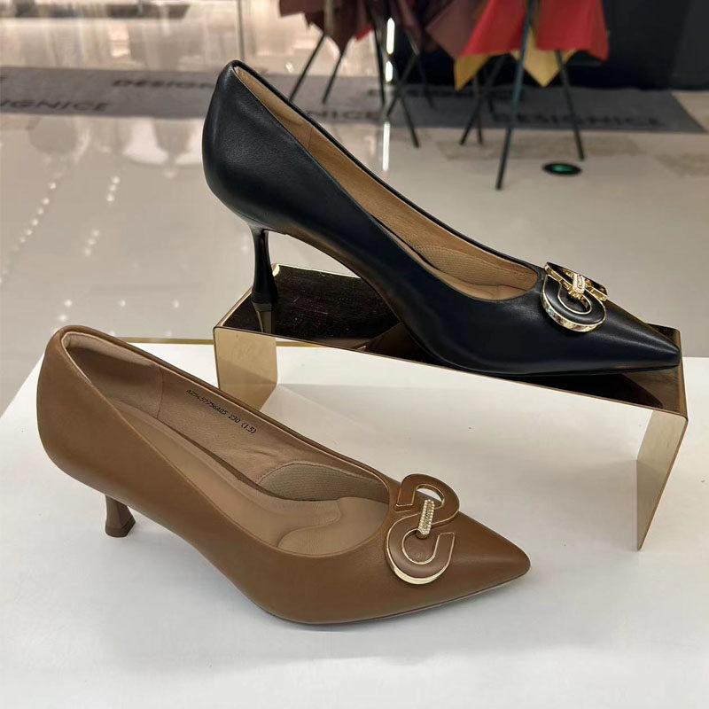 C.BANNER千百度2025秋款正品尖头浅口细高跟通勤女单鞋A25457756