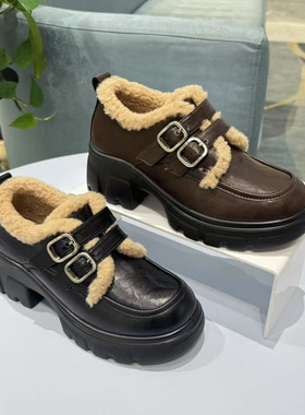 COMELY康莉2025冬款专柜正品圆头厚底毛里保暖乐福女鞋KHW58850