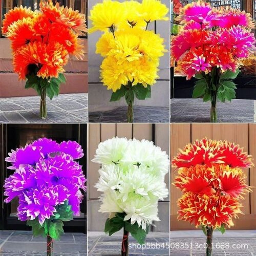 清明节5头思念水晶菊 祭祀挂花装饰绢花仿真菊花墓地扫墓纯手工