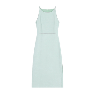 印思 绿色法式无袖连衣裙女夏2022新款高级感设计感小众吊带长裙