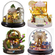 Mini diy cottage model homemade music box creative gift handmade assembled princess music box Ferris wheel