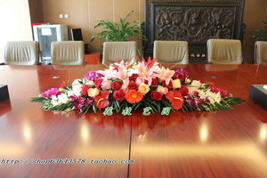 仿真会议室桌花假花商务用花长桌办公室摆花台式餐桌插花套装饰花