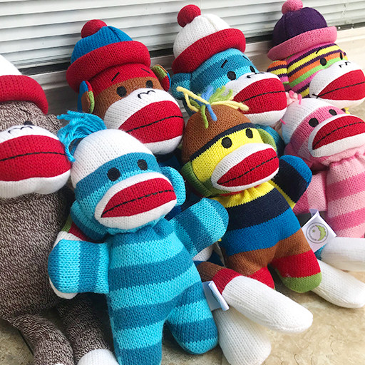 出口sock*monkey袜子猴大嘴猴撞色针织面料发声公仔宠物玩偶