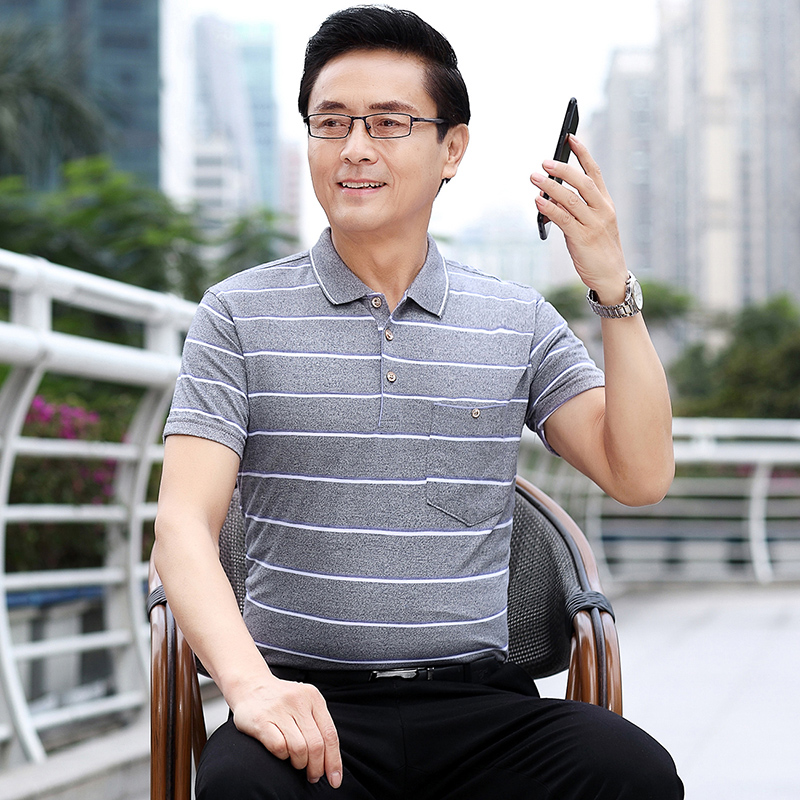 Spring and summer new cotton short sleeve t-shirt men's business men's father's medium and old shirt