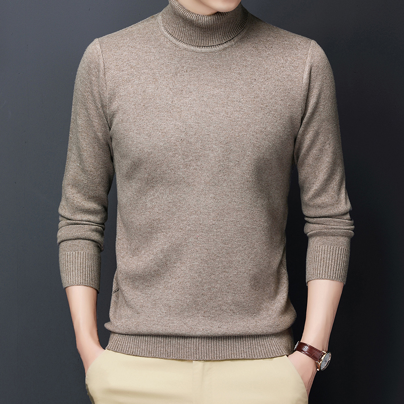 Autumn winter men's sweater solid color high collar bottomed sweater