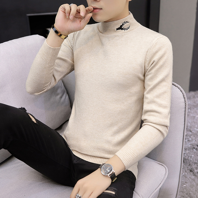 Autumn and winter new sweater men's T-shirt middle collar embroidery