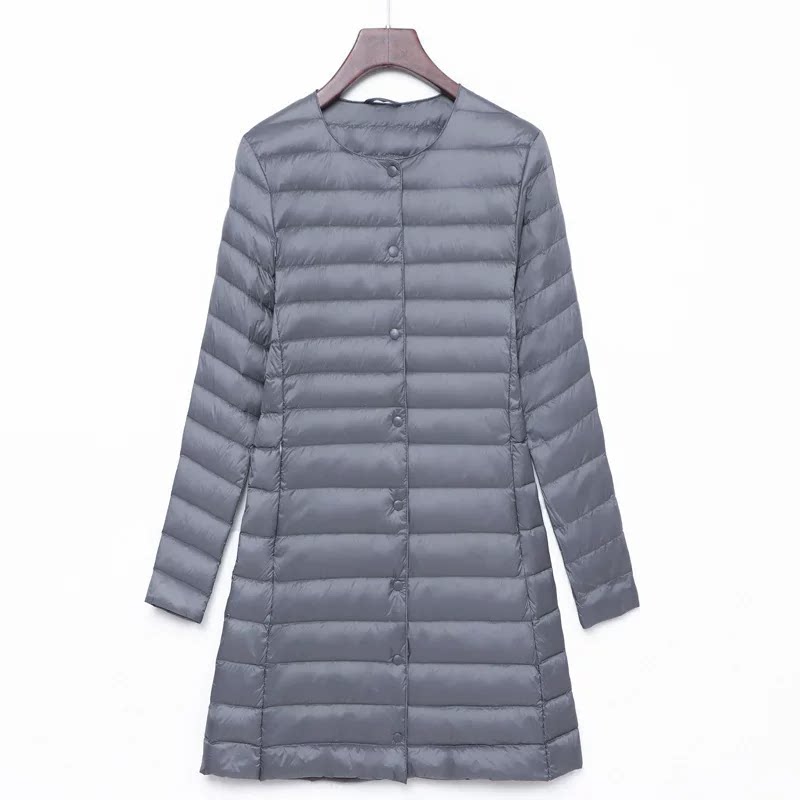 羽绒服轻薄中长款圆领女无领内胆