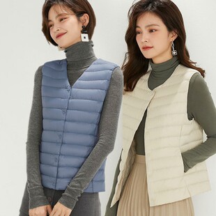 2025新款秋冬圆领无领内胆羽绒马甲女大码轻薄羽绒服坎肩背心外套