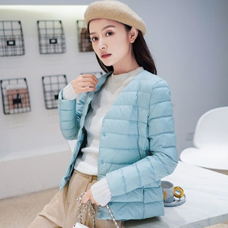 轻薄羽绒服女内胆大码短外套圆领
