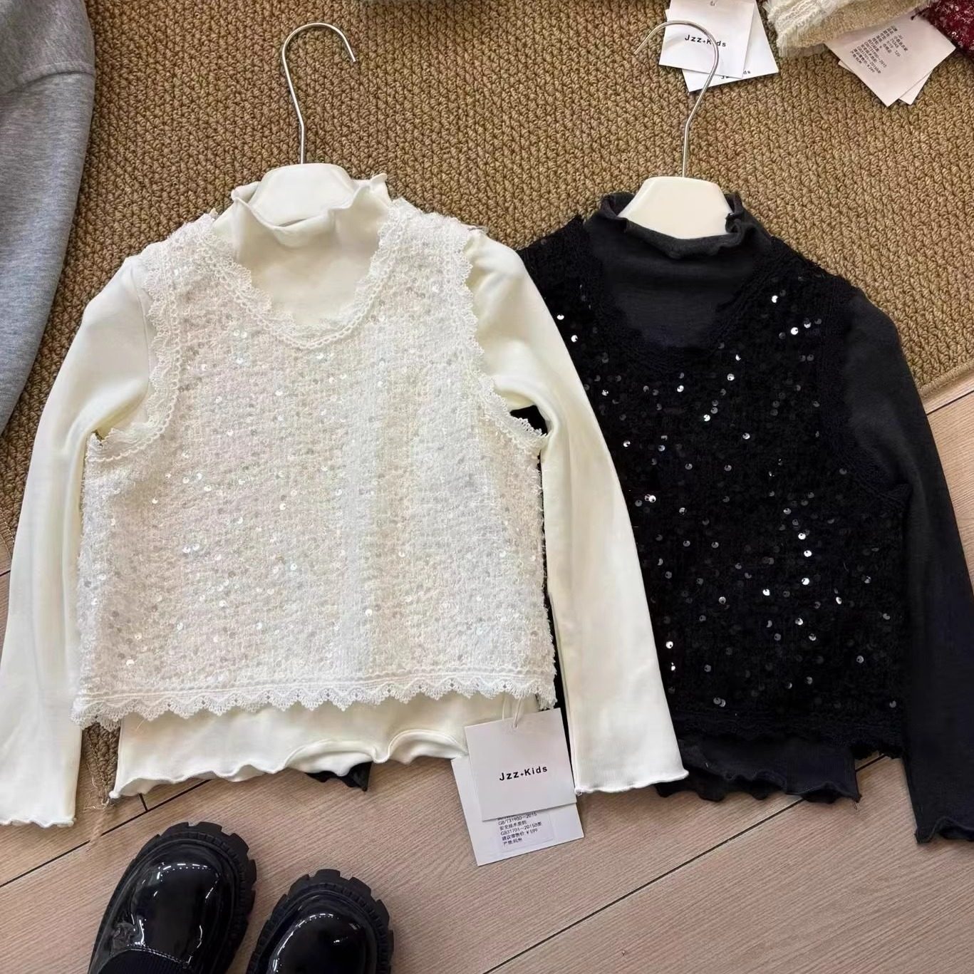 女童加绒磨毛打底衫2025韩版儿童时尚蕾丝亮片背心中大童上衣T恤,童装/婴儿装/亲子装,T恤,淘宝优惠券,粉丝福利购,淘宝优惠卷