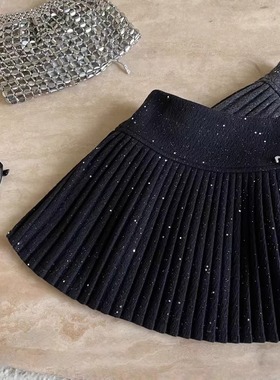 女童时尚星空呢百褶裙2025秋冬新款韩版儿童洋气百搭学院风半身裙