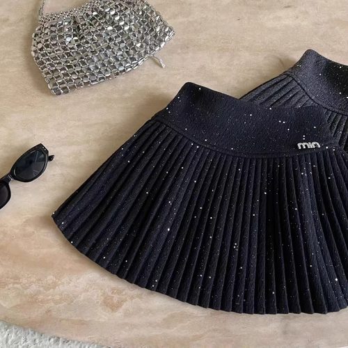 女童洋气百搭星空毛呢短裙百褶裙