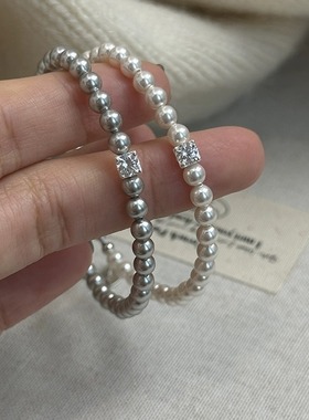 媛优锆石S925纯银施家水晶珍珠手链轻奢小众高端精致级细串珠手链