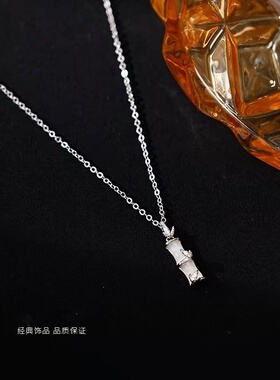s999纯银竹节吊坠项链女网红冷淡风锁骨链气质简约毛衣颈链