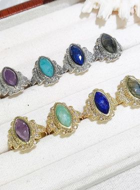 小众戒中古食指文艺锆石戒指宫廷