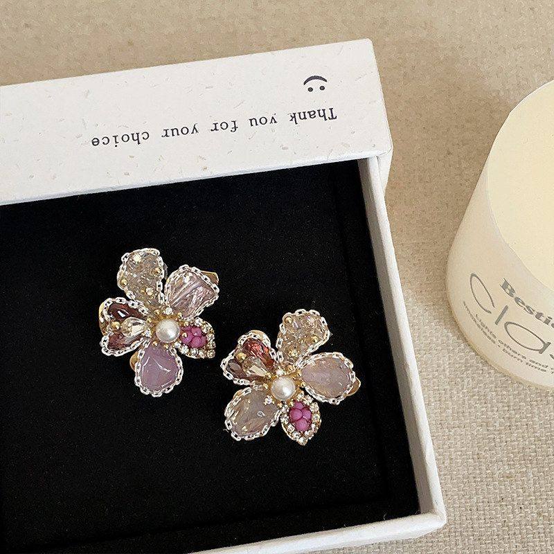 女港风彩色气质耳饰珍珠花朵百搭水晶优雅耳钉重工轻奢复古耳环,饰品/流行首饰/时尚饰品新,耳环,淘宝优惠券,粉丝福利购,淘宝优惠卷