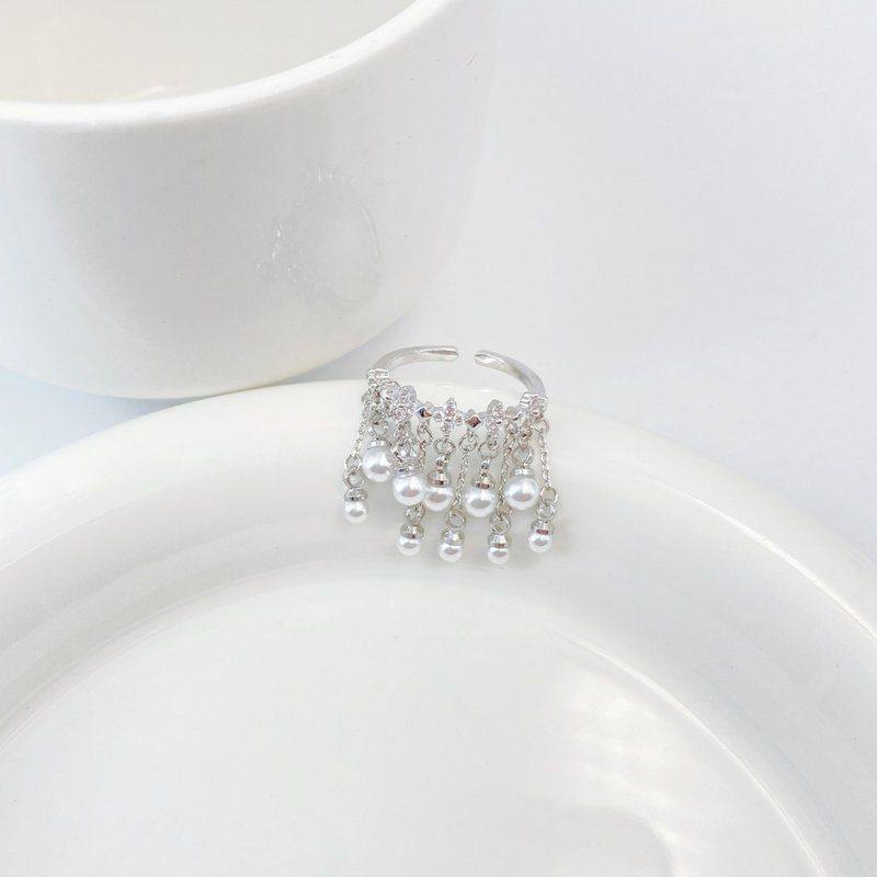 百搭女轻奢戒指开口珍珠小众潮流ins韩版显时尚指环精致饰品白手