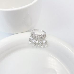 百搭女轻奢戒指开口珍珠小众潮流ins韩版显时尚指环精致饰品白手