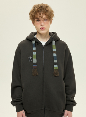 SAMESAME23AW重磅流苏抽绳连帽卫衣保暖加厚休闲刺绣标拉链外套