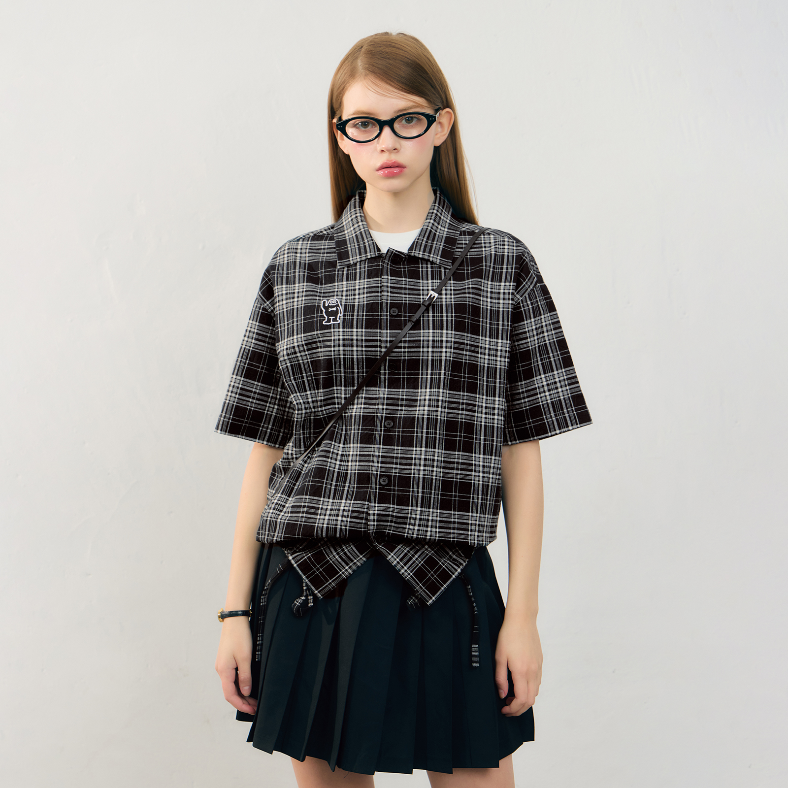 MYSAMESAME泡泡纱格纹抽绳衬衫