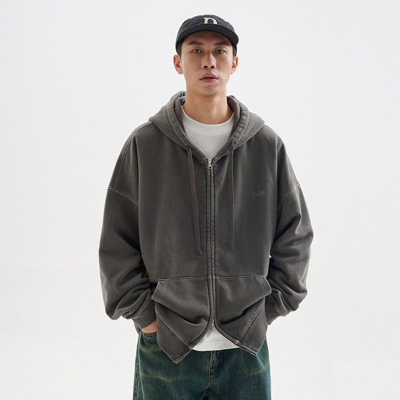 BUTTBILL 23AW重磅420G拉链连帽开衫卫衣男女款复古做旧夹克外套