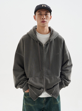 BUTTBILL 23AW重磅420G拉链连帽开衫卫衣男女款复古做旧夹克外套