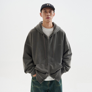 BUTTBILL 23AW重磅420G拉链连帽开衫卫衣男女款复古做旧夹克外套