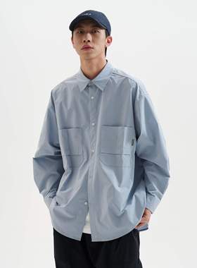 BUTTBILL 复古口袋衬衣长袖衬衫男秋季新款日系工装纯色休闲衬衣