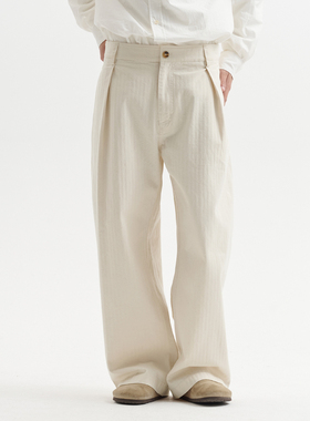 BUTTBILL 25AW日系复古纯棉斜纹酵洗褶皱通勤宽松直筒休闲长裤男