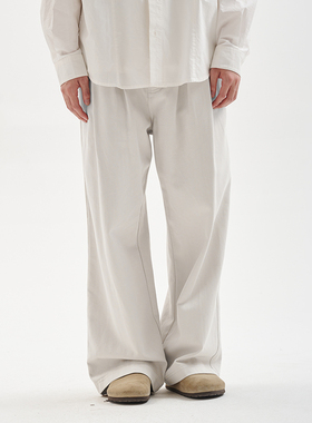 BUTTBILL 24AW莱赛尔棉混纺面料日系复古双褶裥微喇休闲长裤男女