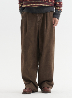 BUTTBILL 25AW复古褶皱通勤日系休闲长裤宽松酵洗廓形裤子男情侣