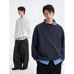 BUTTBILL 26SS汉麻华夫格基础休闲四针六线打底插肩袖长袖t恤卫衣