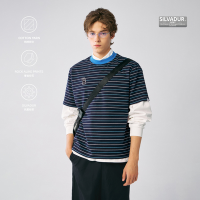 MYSAMESAME攀岩字母印花条纹t恤