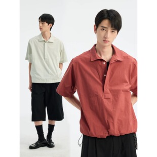 BUTTBILL 26SS半开襟80支高密长绒棉翻领通勤短袖衬衫宽松上衣服