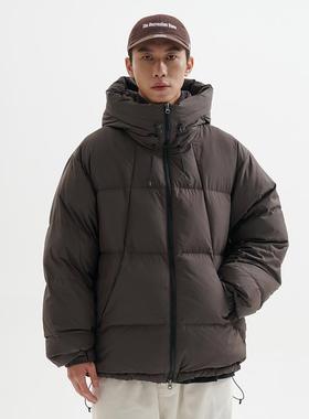 BUTTBILL 冬季户外白鸭绒复古三防连帽羽绒服廓形保暖外套夹克男