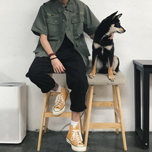 NEARFUTURE 日系复古四袋工装短袖衬衫男女夏季潮流休闲宽松衬衣